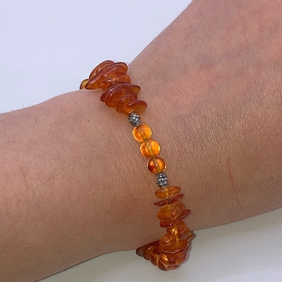 Vtg Baltic Amber Bead Beaded Bracelet w Sterling Silver Clasp Approx 7” - Picture 3 of 6